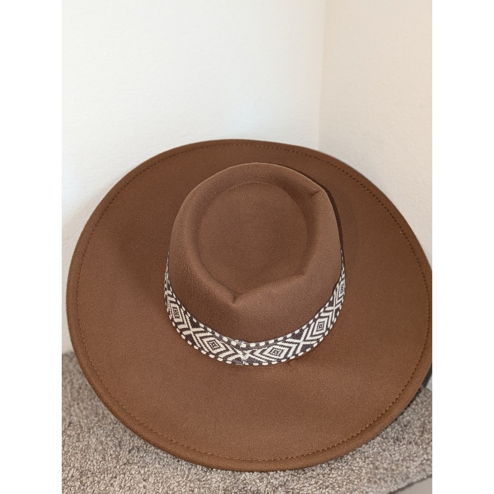 Joyfolie Maye Wide Brim Fedora Hat Cinnamon Brown Aztec Band‎ Boho Women's NEW - Picture 2 of 9